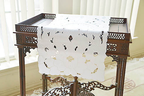 Table Runner. All Embroidered Table runner 15x68 White